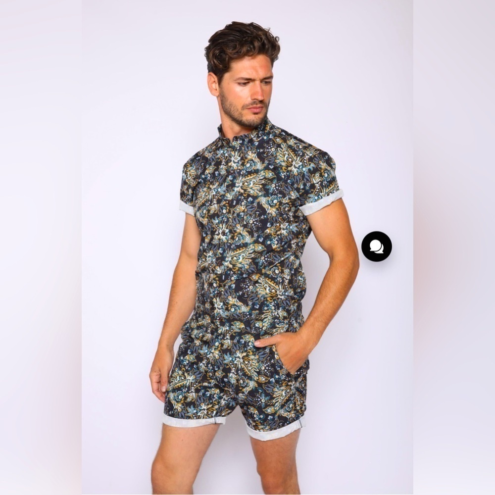 Men's Black Floral Print Shorts - Unbranded